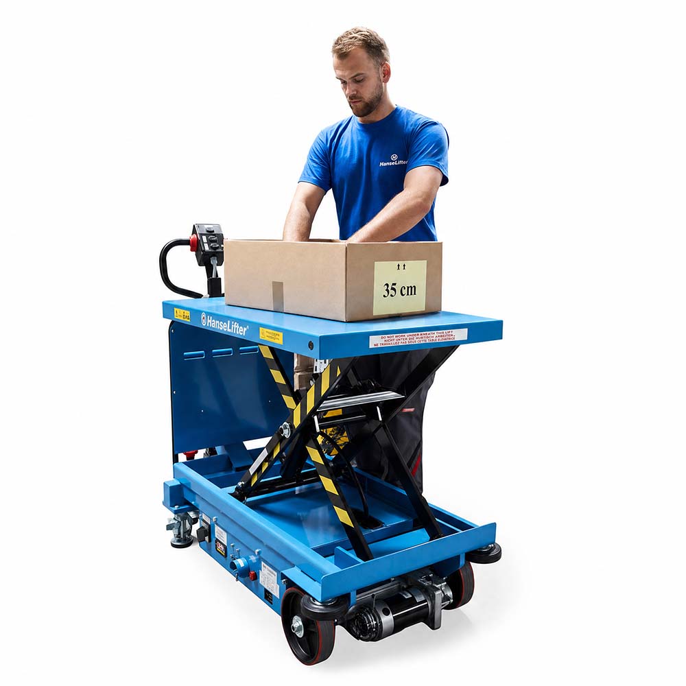 HanseLifter Vollelektrischer Scherenhubtischwagen E-SPA500 Elektro Fahren Heben 500 kg 1000 mm