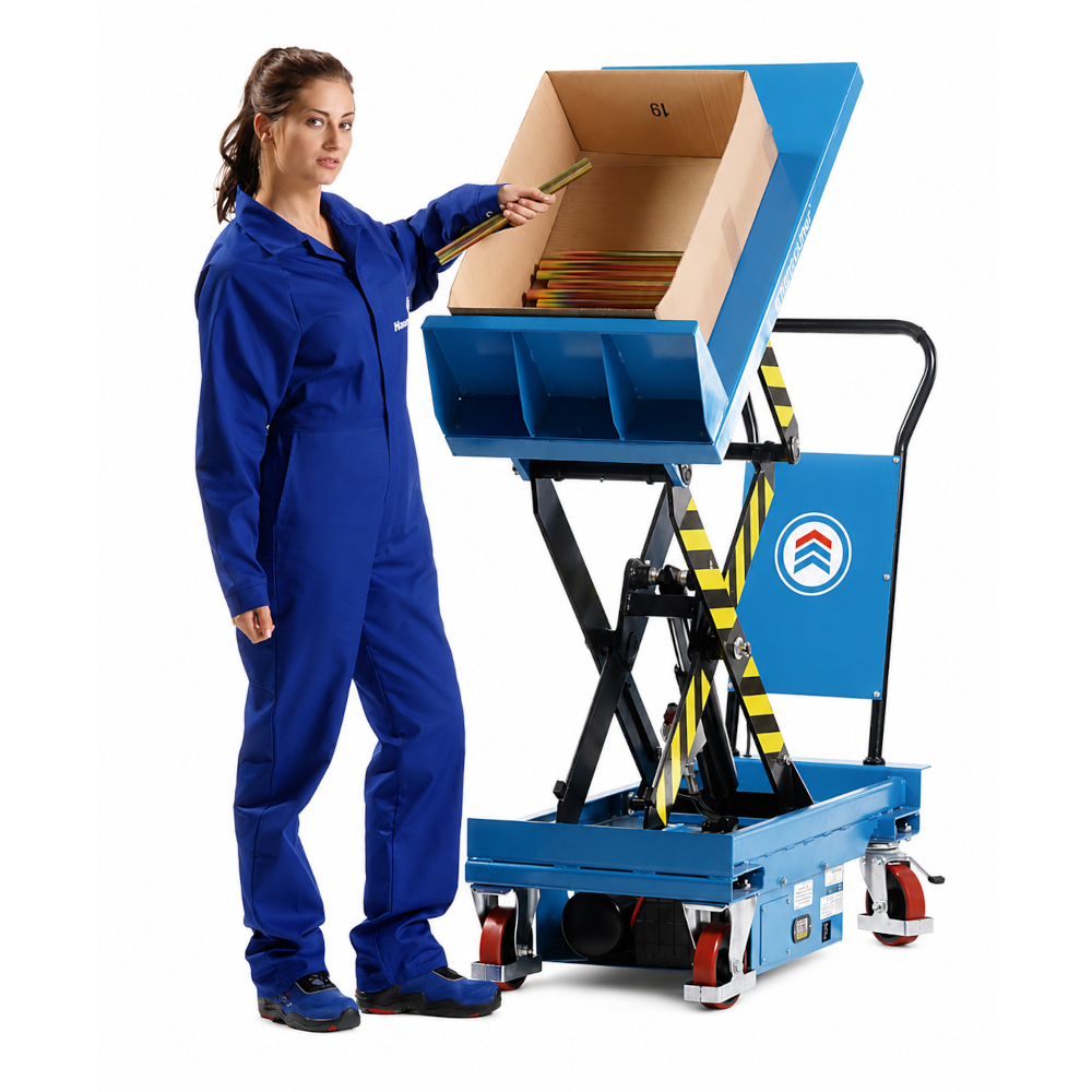 HanseLifter Elektrische Neigehubtischwagen E NHT Serie Varianten Neigefunktion 45 Grad 300 kg 600 kg 230V Ladegeraet