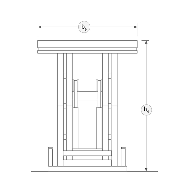 Technische Zeichnung Stationärer Hubtisch frontal